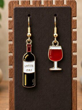 Wine Bottle and Glass Drop Earrings | Handmade